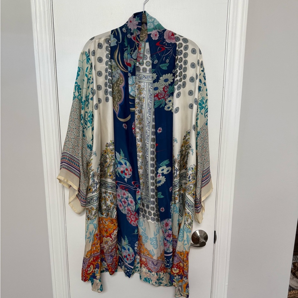 Johnny Was Multicolor Silk Kimono, XL